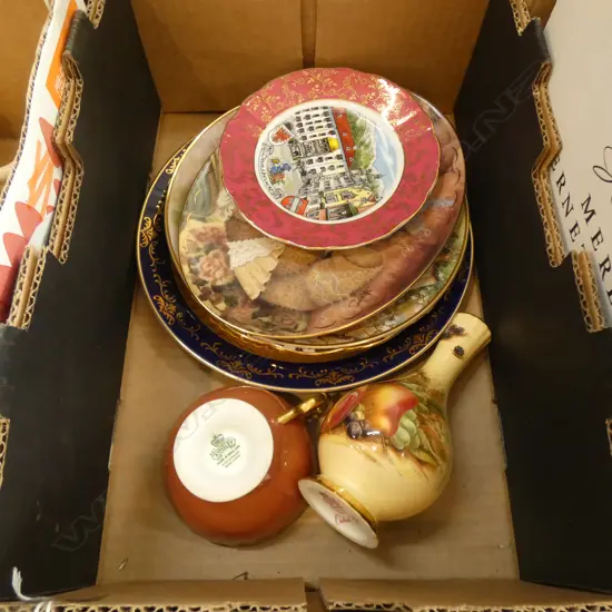 7 ITEMS INCLs AYNSLEY VASE "ORCHARD GOLD" & 5 PLATES W CUP