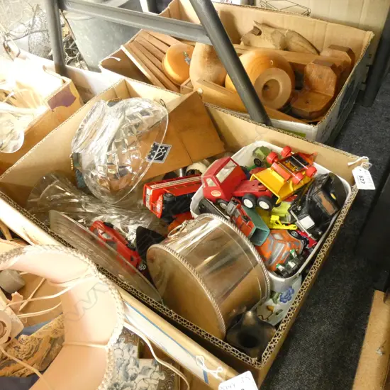 BOX  LOT ASST. SILVER PLATE COLLAR BOX, MODEL CARS, CRYSTAL, METRONOME ETC