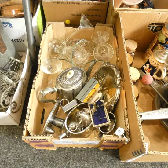 BOX LOT ASST. CRYSTAL, EP, STG CUFFLINKS, ETC