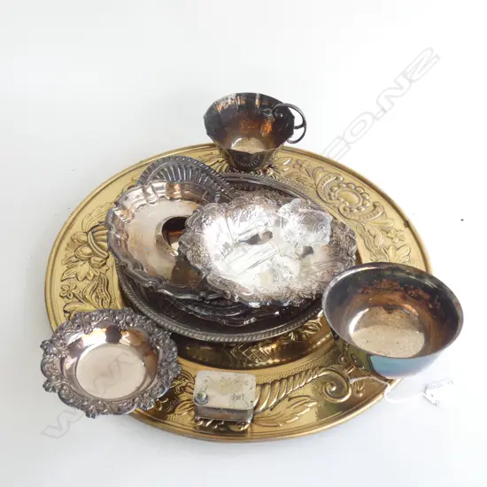 LG BRASS TRAY (DIA 430MM) OF SILVER PLATE ETC...