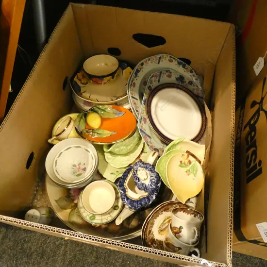 BOX ASST CHINA; INCL ROYAL DOULTON PANSY A/F CARLTON WARE ETC..