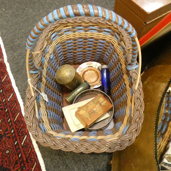 OLD SHOPPING BASKET WITH COLLECTABLES 