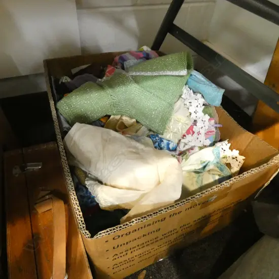 BOX LOT ASST OLD DOLLS CLOTHES 