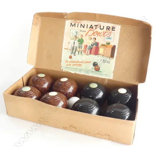 MINIATURE BOWLS SET, CASED