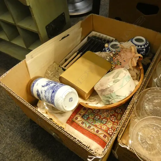 BOX LOT CASED SET 6 'BONE' HANDLED KNIVES, CUTLERY, ETC