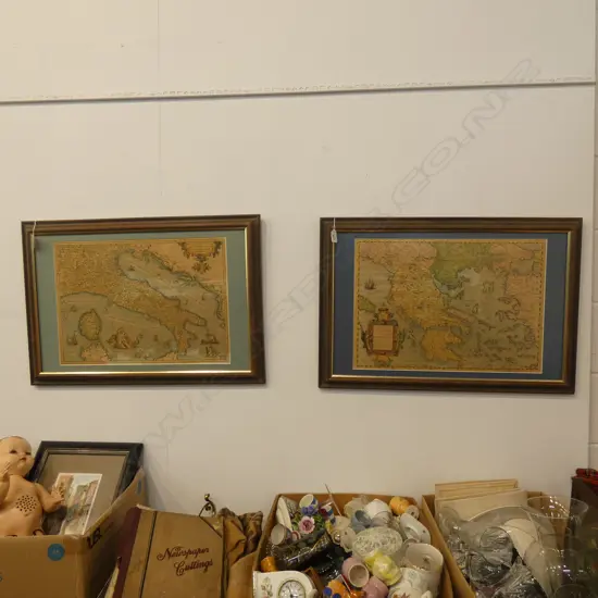 PR VINTAGE FRAMED MAPS; ITALY & GREECE 370x520mm