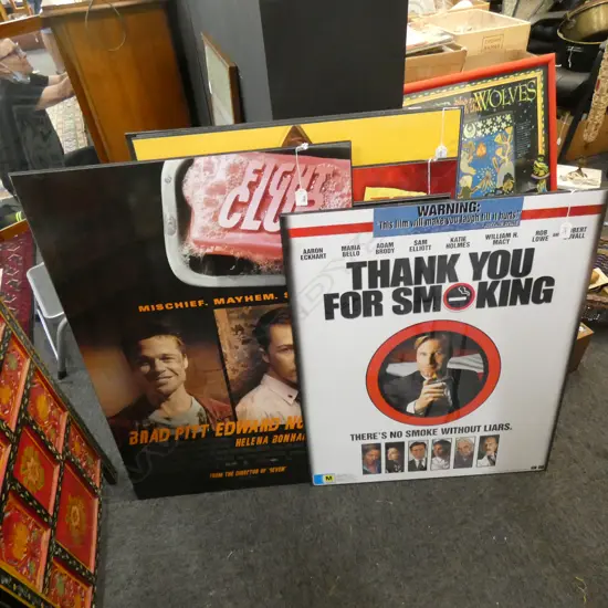 PR LG MOUNTED MOVIE ADVERTISING POSTERS; FIGHT CLUB & THANK YOU FOR SMOKING  680 X 970MM