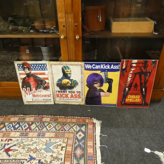 3 'KICK ASS' MOUNTED POSTERS + GEURRE STELLAR POSTER  277 X 430MM