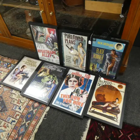7 PULP ART FILM POSTERS, FRAMED 420x270mm