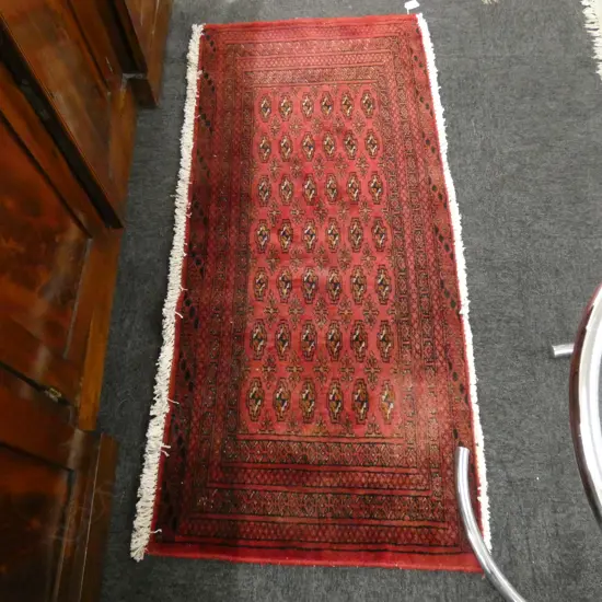 #46G PERSIAN TURKOMAN HAND KNOTTED RUG 124 X 58 CM