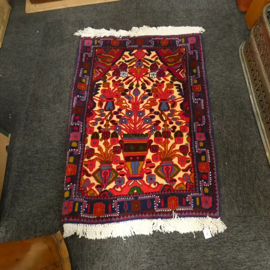 #100G PERSIAN MALAYER HAND KNOTTED RUG 90 x 63 CM