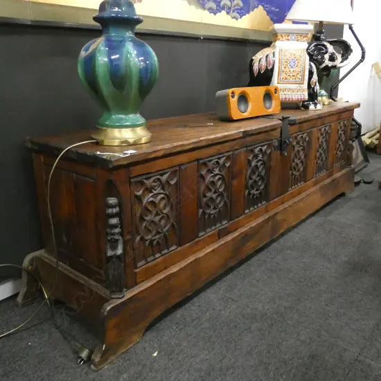 MEDIEVAL / GOTHIC STYLE ADZED SIDEBOARD... 