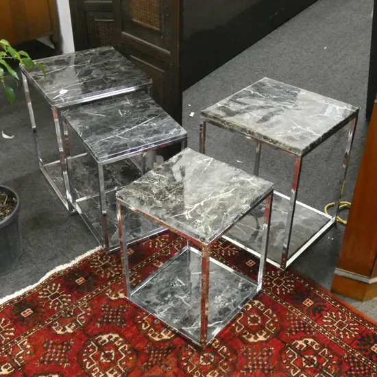4 FAUX MARBLE SQUARE SIDE TABLES (VINYL) AF H.510mm
