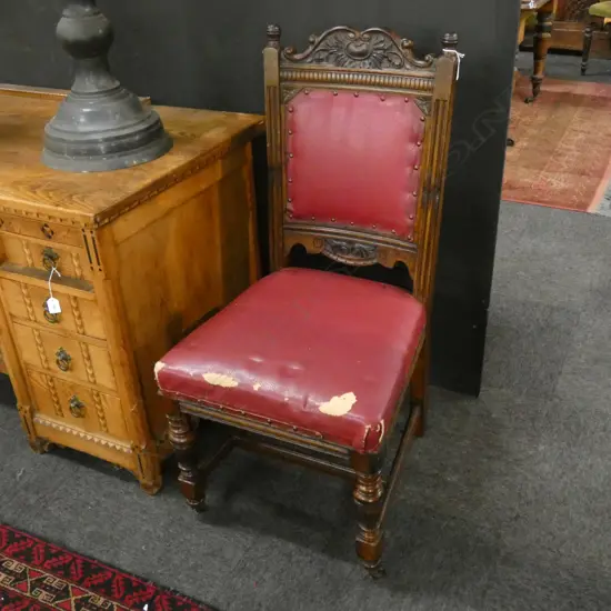 NINE OLD RED LEATHER CHAIRS