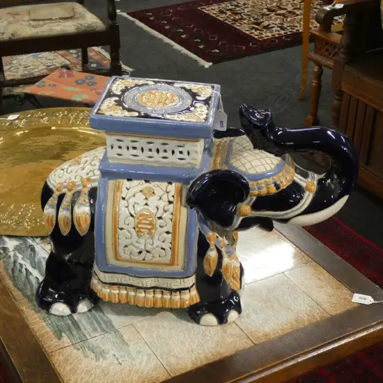 PAINTED CERAMIC ELEPHANT STOOL H.350MM