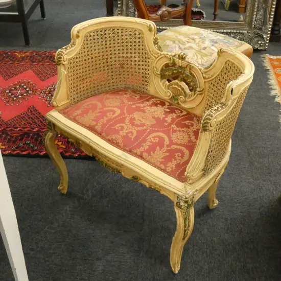 FRENCH STYLE STOOL WOVEN CANE SIDES W.710mm