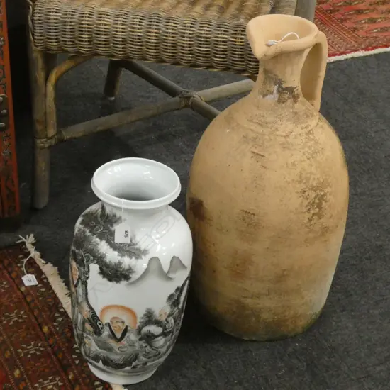 LG SATSUMA VASE (H. 380MM) & LG POTTERY JUG H. 570MM
