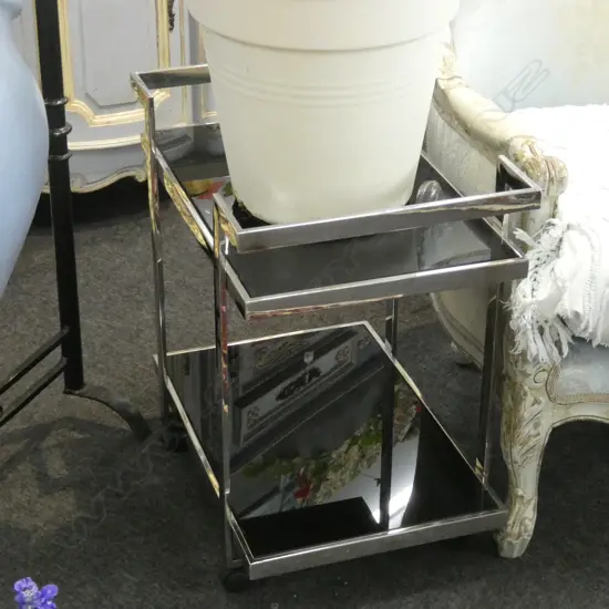 CHROME & BLACK GLASS DRINKS TROLLEY 600x420mm