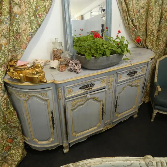 BLUE PAINTED FRENCH STYLE COMMODE...