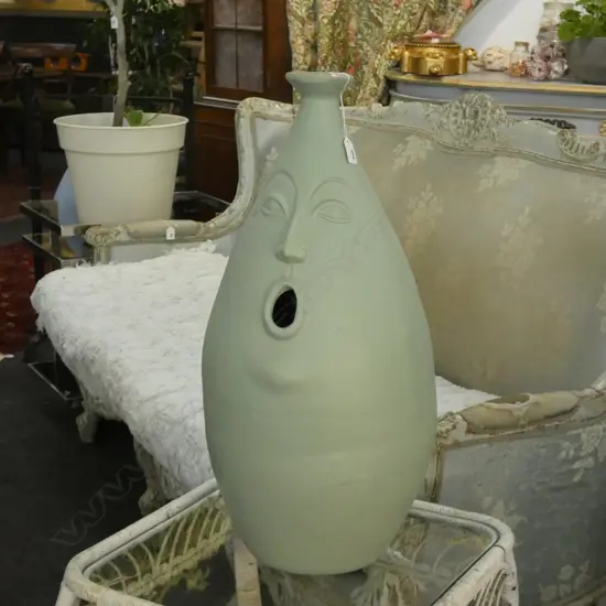 GREEN PAINTED CERAMIC 'FACE' VASE H.700mm