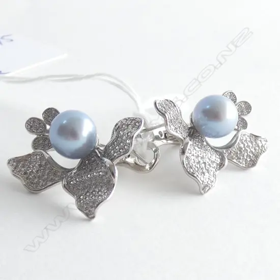 PR DESIGNER SILVER CULTURED PEARL & CZ EARRINGS