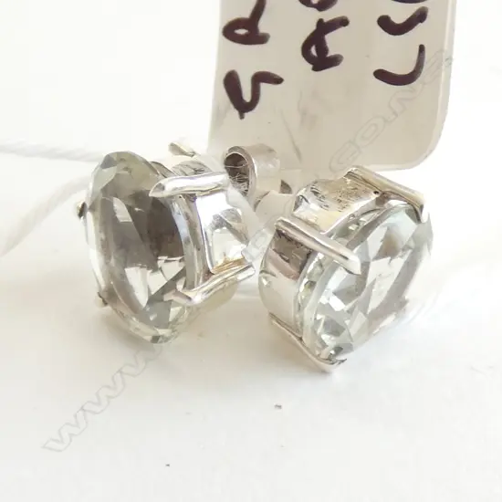 PR STG SILVER & OVAL CUT GREEN AMETHYST STUD EARRINGS 