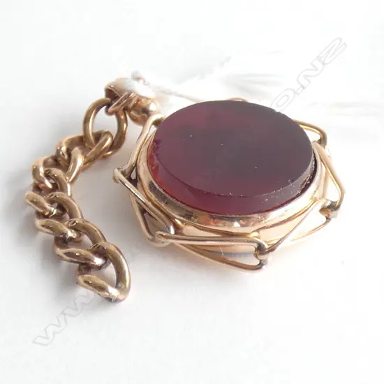 9CT ROSE GOLD CARNELIAN & BLOODSTONE FOB