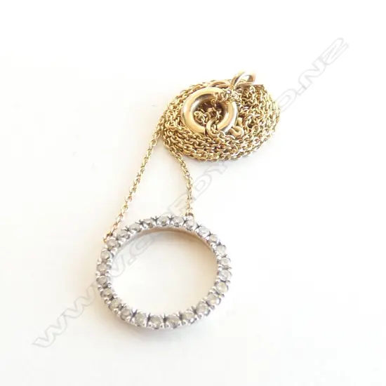 417KT GOLD CHAIN w 1 GRAM CIRCLE TINY DIAMONDS 