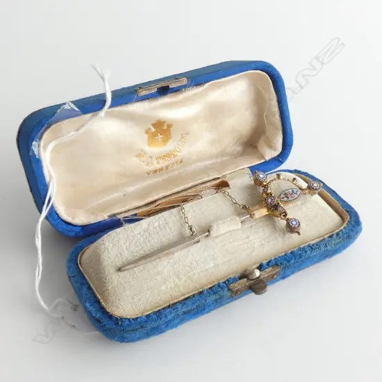 ITALIAN MICRO-MOSAIC SWORD STICKPIN IN ORIGINAL BOX