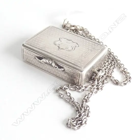 EARLY VICT. SILVER VINAIGRETTE BIRMINGHAM 1840 BY NATHANIAL MILLS (WITH SILVER CHAIN)