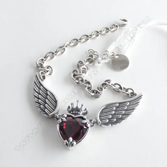SILVER DESIGNER BRACELET WINGED CROWNED HEART 14gm