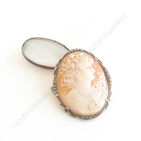 800 SILVER & MARCASITE FRAMED CAMEO + OTHER ...
