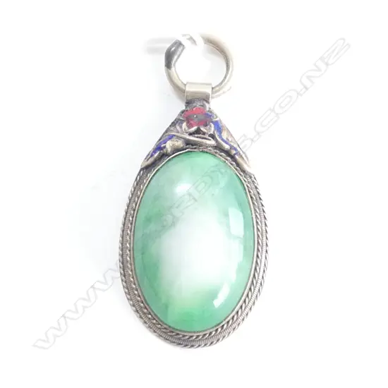 CHINESE JADE & ENAMEL PENDANT