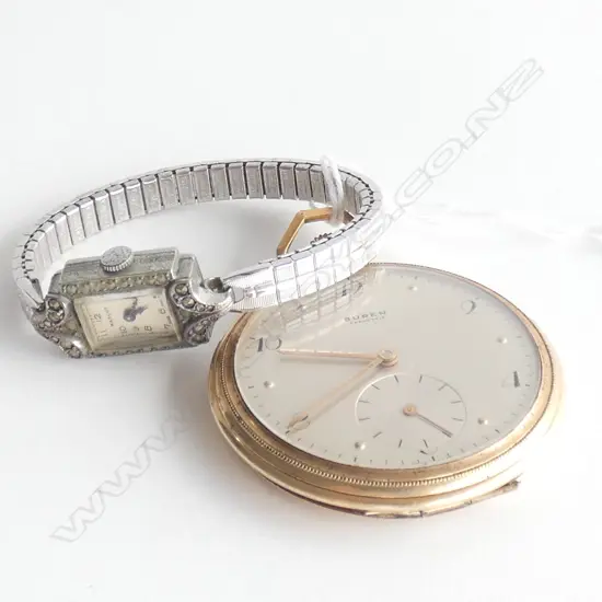 GOLD PLATED POCKET WATCH & MARCESITE WRISTWATCH