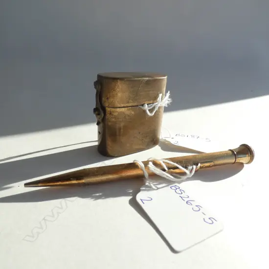 VINTAGE BRASS & GLASS POCKET INK WELL H. 45MM &  WEISBADEN PROPELLING PENCIL