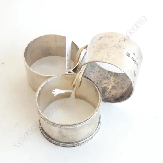 3 OLD SILVER NAPKIN RINGS 123GMS