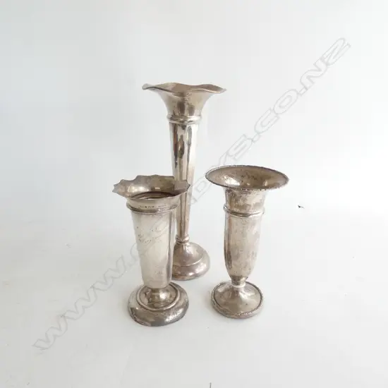 3 STG SILVER VASES, ONE A/F H.255mm 