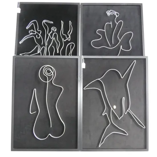 4 ALUMINIUM EXTRUSION ARTWORKS ON BLACK FELT; MONROE, DANCERS, SHARK & NUDE 585x410mm
