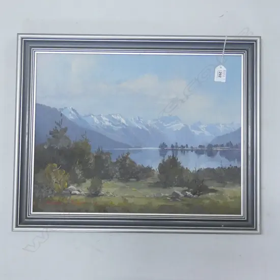 WALLACE T. KEOWN (b.1938), OIL ON BOARD, ;LAKE TE ANAU' , SIGNED & DATED '75. 340 x 440mm