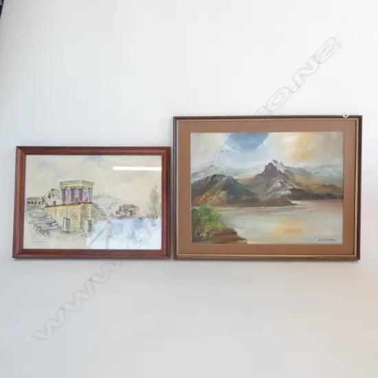 2 PAINTINGS; 1 OIL ON BOARD NZ SCENE BY R JENKINSON + 1 OTHER  375 X 280MM