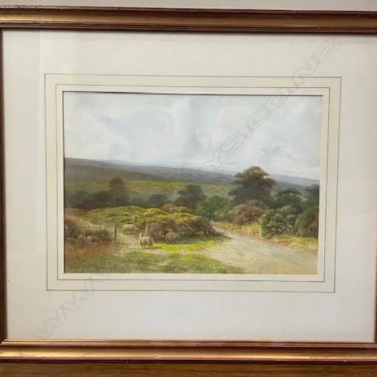 GEORGE OYSTON (1861-1937), WATERCOLOUR, FIVE SHEEP GRAZING IN A LANDSCAPE, 1924, 365 x 260mm