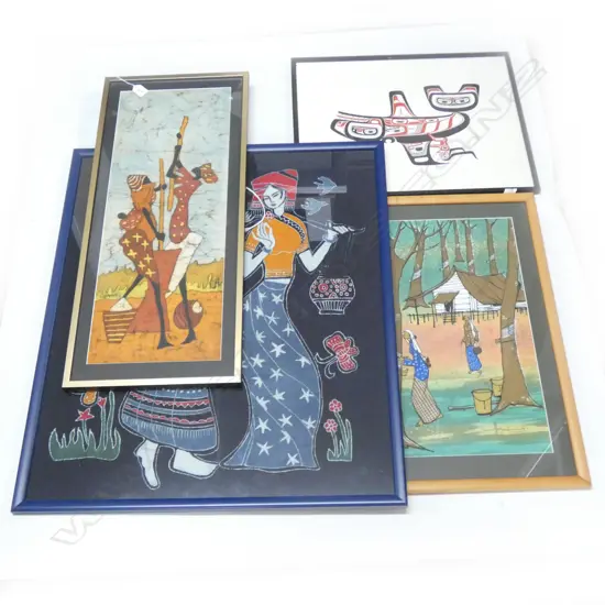 4 ETHNIC ARTWORKS; FREDA DIESING 'SCANA WITH THE WOMAN' 113/200 PRINT + 3 BATIK; WOMAN 760x640mm, AFRICAN, MALAYSIAN