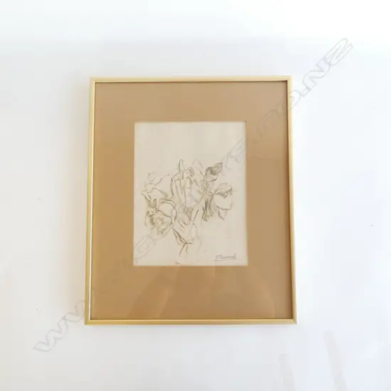 JOHN FRANCIS KAVANAGH (Ireland, Britain, NZ 1903-85) BRUSH & BLUE-BLACK INK, 'ROSES IN A GLASS' 260 x 200mm