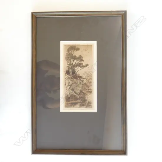 TREVOR LLOYD ETCHING BUSH & STREAM, SIGNED 130 X 295mm. SOME FOXING