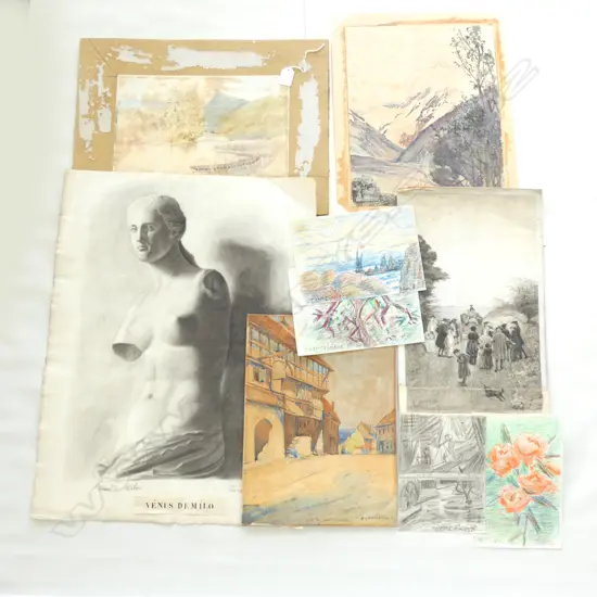4 UNFRAMED W/Cs -C.H HOWORTH, H.L. RICHARDSON (2), C.W. FOSTER + SKETCH - VENUS DE MILO + 4 SMALL T.A. McCORMACK SKETCHS