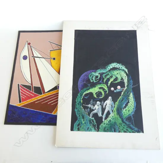 SCI-FI ORIGINAL ARTWORK-  'LES JARDINS D L'APOCOLYPSE' AND  E.KALNINS 'THE SHIPS'