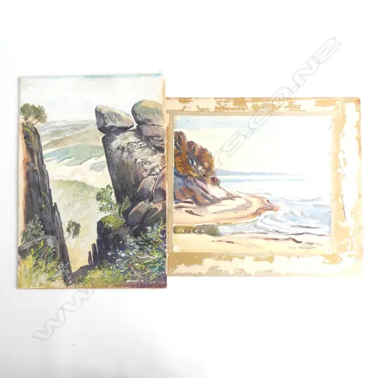 ENGA WASHBOURN, 'INCOMING TIDE, GOLDEN BAY' W/C SIGNED, 250 x 280mm UNFRAMED & E.MARCUSE W/C AUSTRALIA