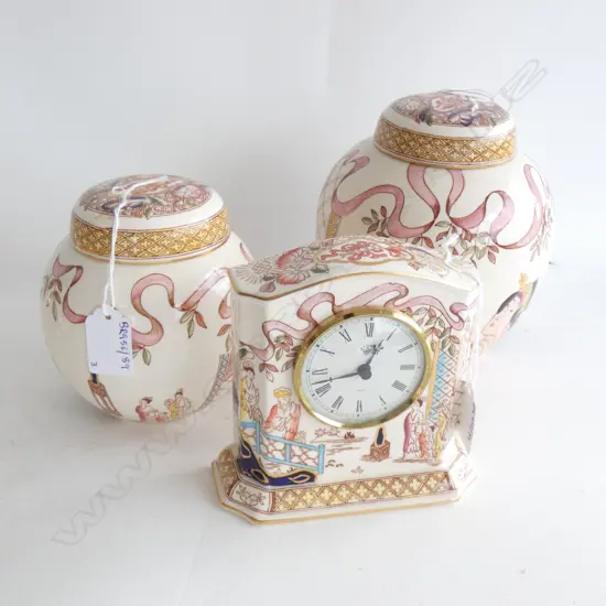 2 LIDDED GINGER JARS & CLOCK YUNG LO EMPERER PAT