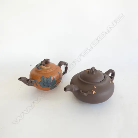 2 YIXING WARE TEAPOTS 130mm dia