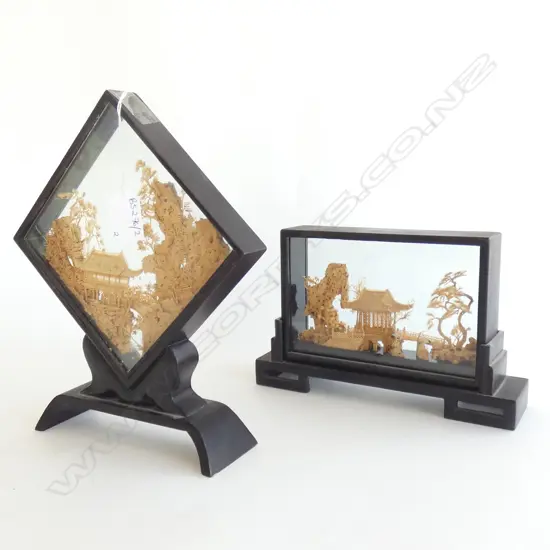 2 CHINESE CARVED CORK DISPLAYS W.230mm